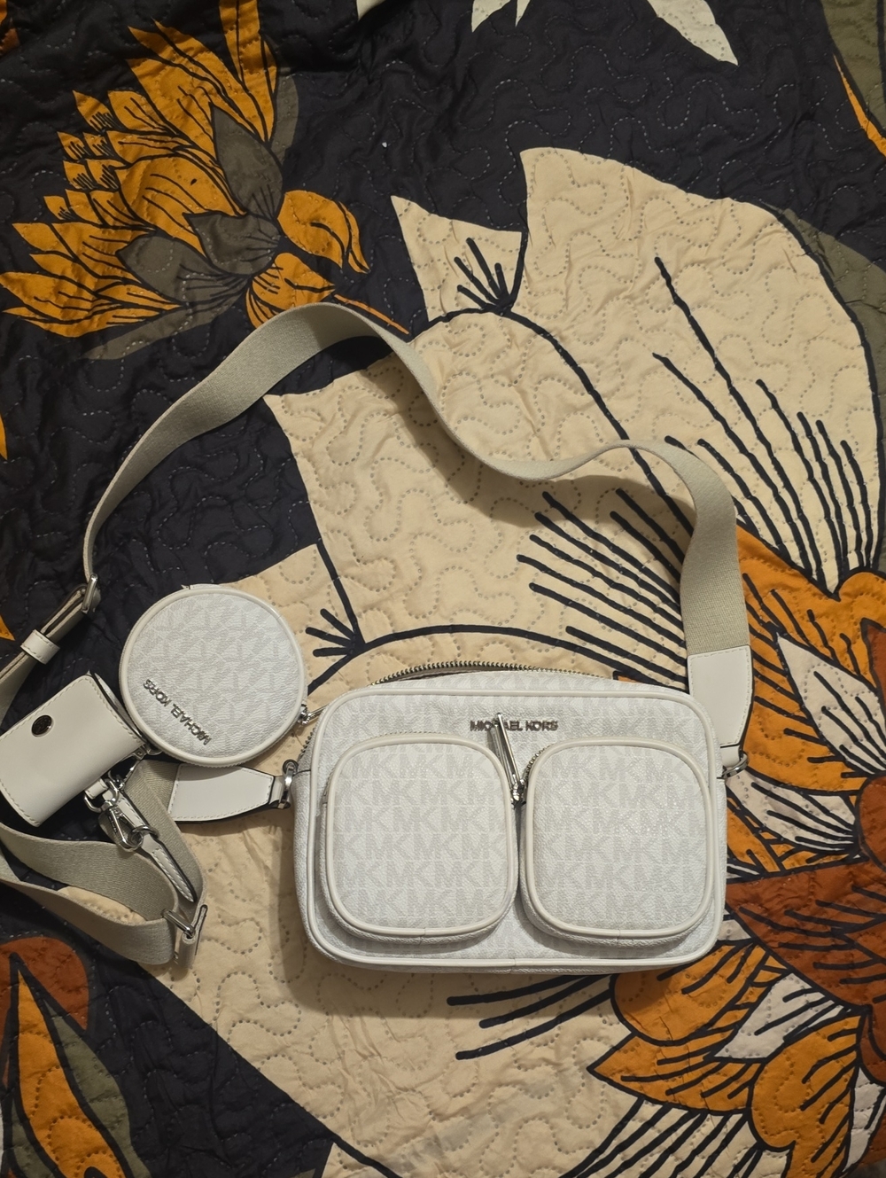 Michael Kors White Logo Crossbody with Removable Coin Pouch